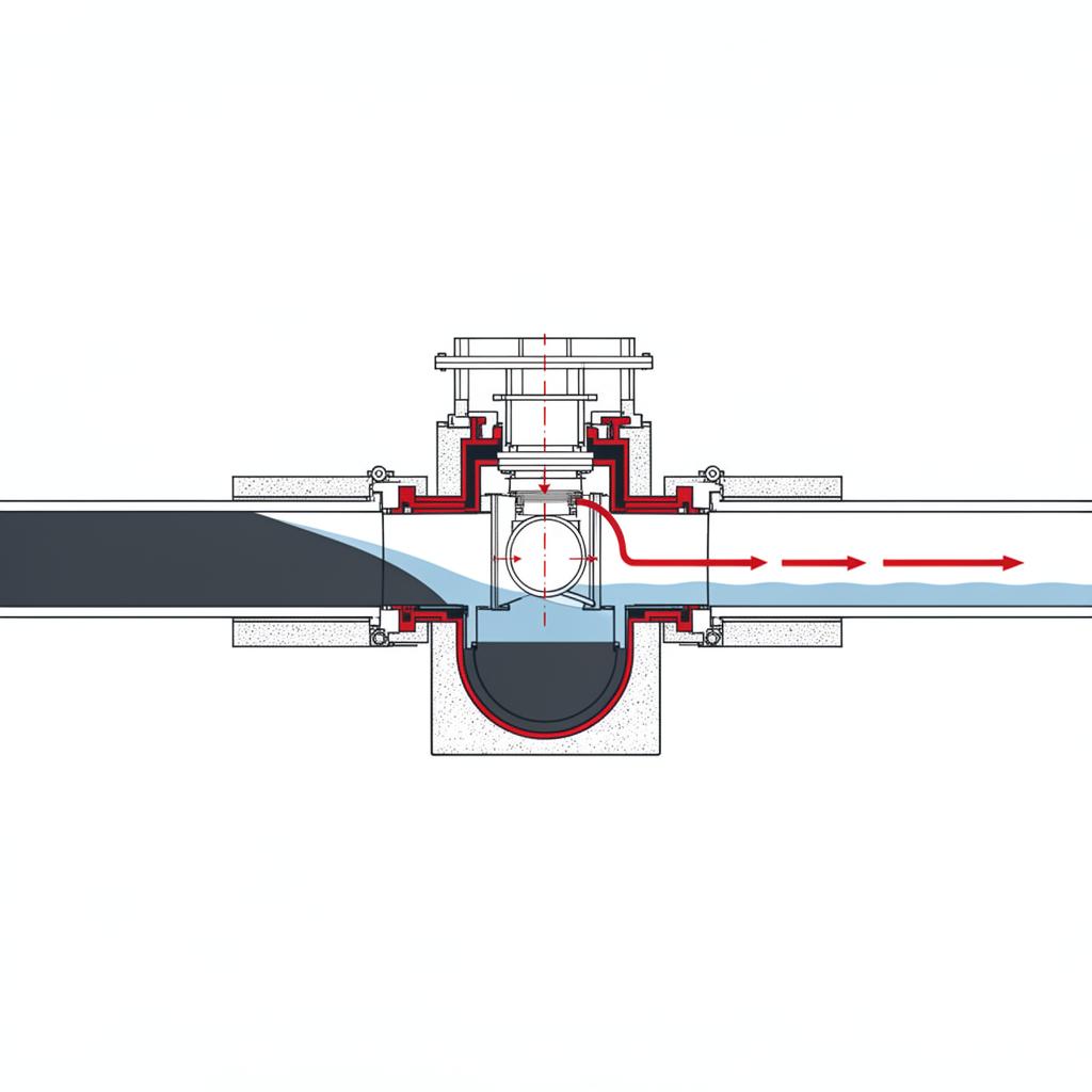 Diagram af højvandslukke der stopper tilbagestrømning